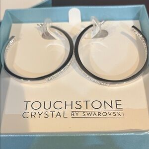 Touchstone Crystal Sparkling Silver Hoop Earrings